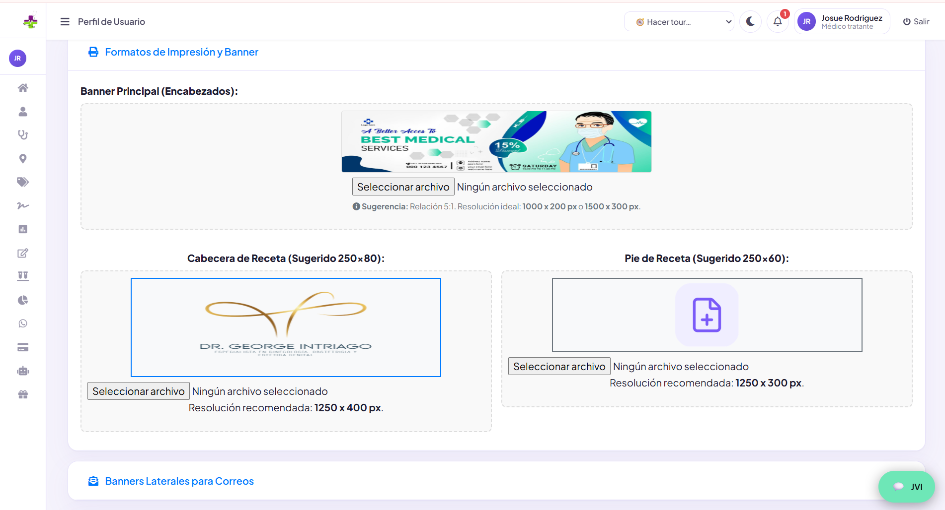 Configuración de banners del perfil profesional
