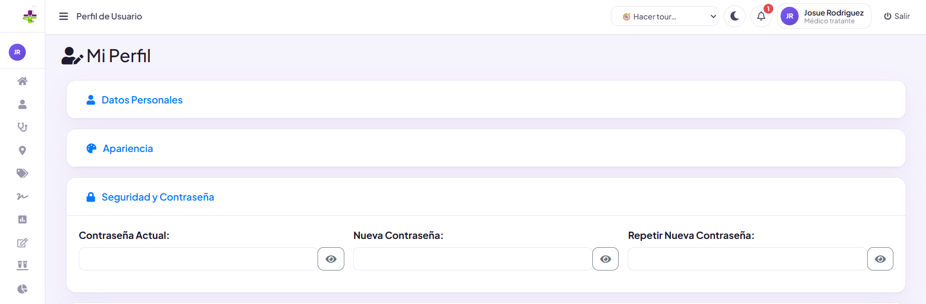 Cambio de contraseña del perfil profesional