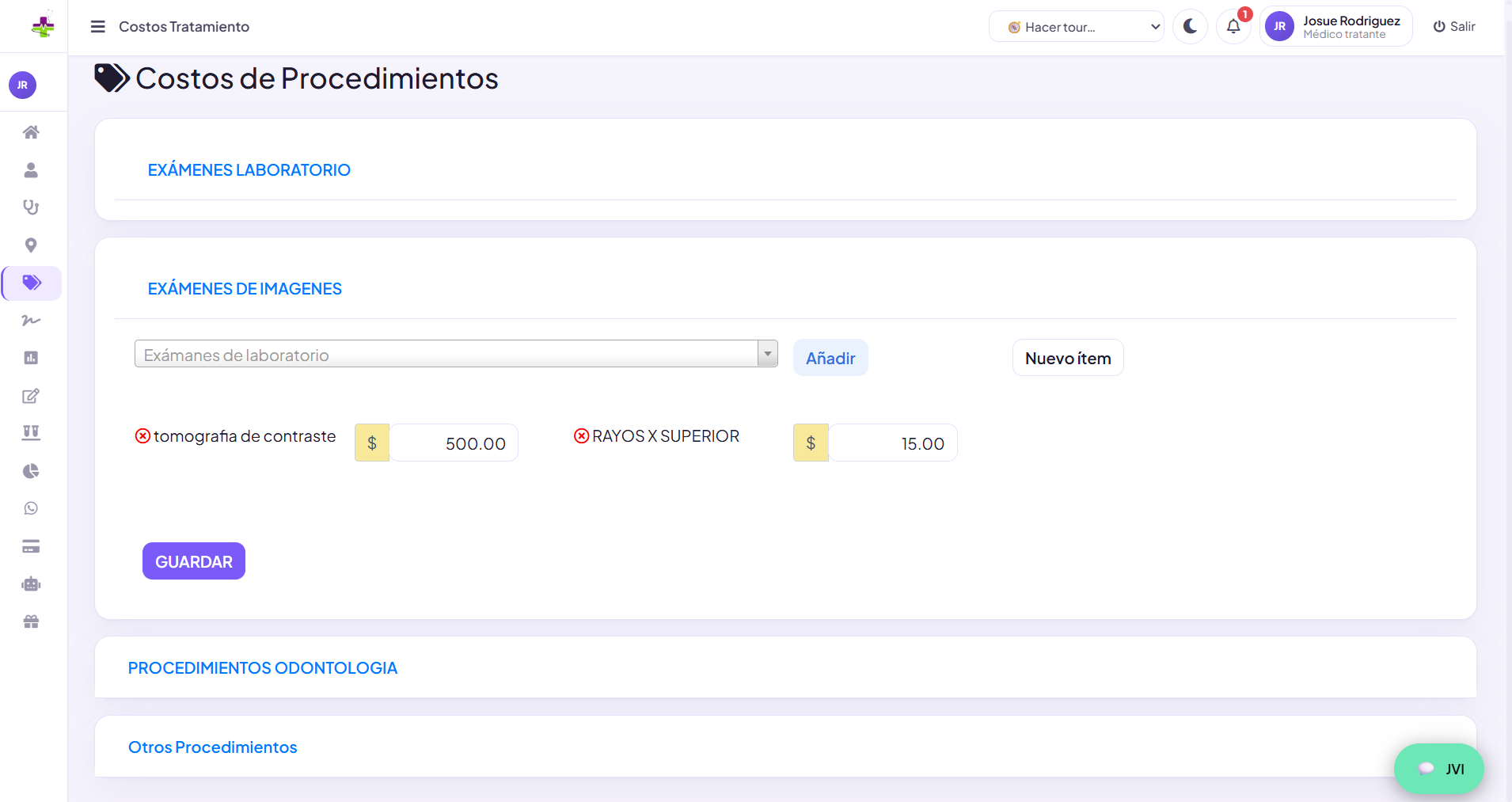 Procedimientos de imágenes con datos ficticios