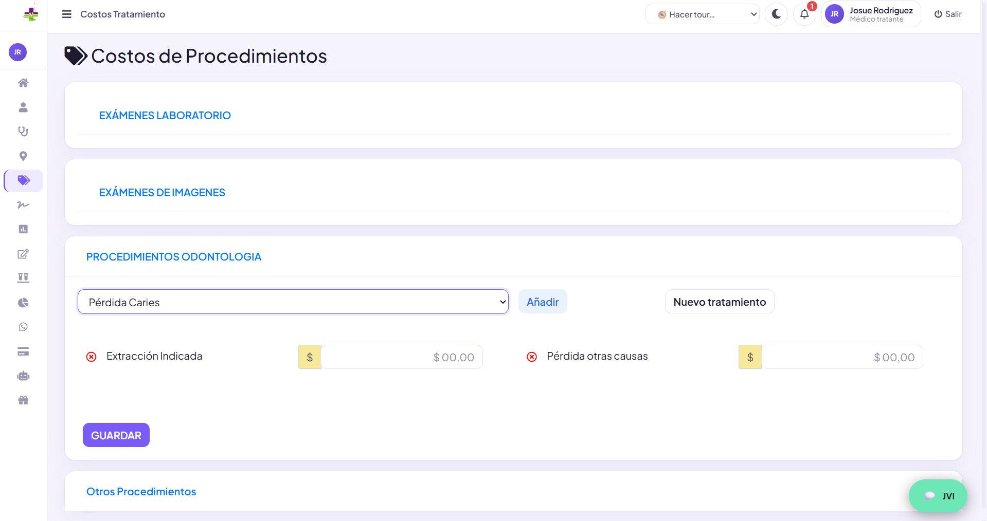 Costos de procedimientos odontológicos con datos ficticios