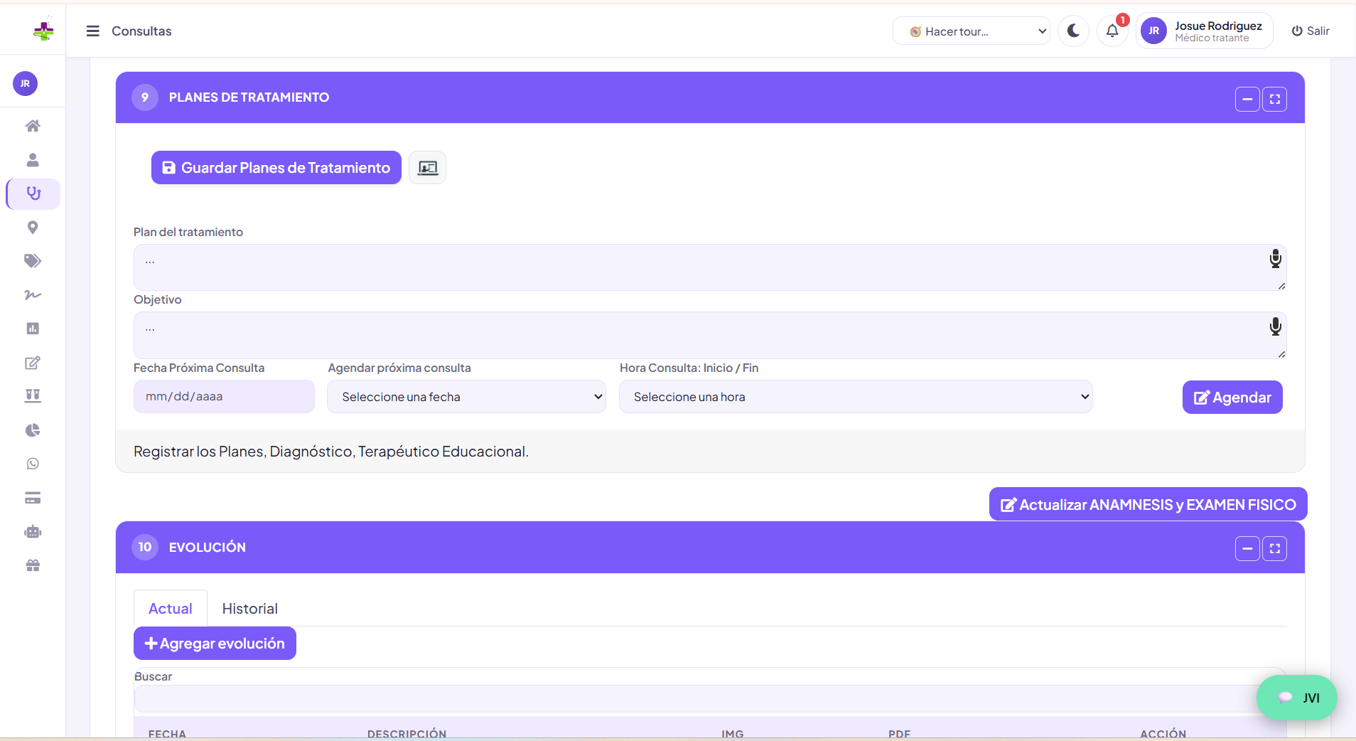 Planes de tratamiento y próxima consulta con datos ficticios